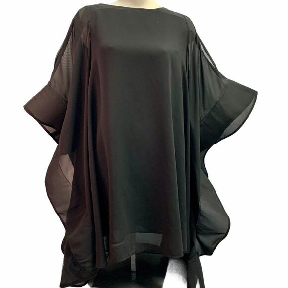 WHY DRESS Black chiffon butterfly sleeve dress SzL - Picture 5 of 15